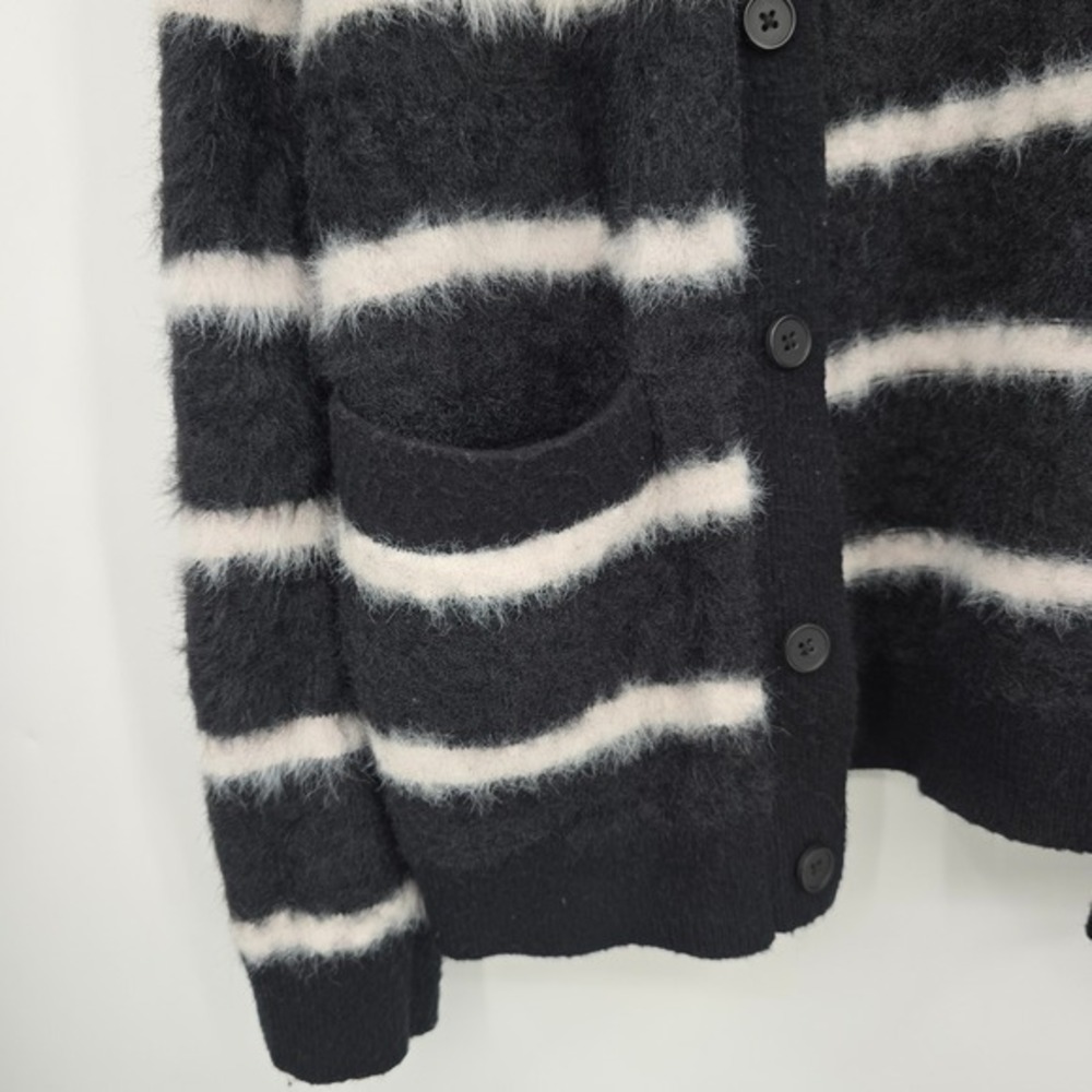 INC International Concepts Women Black White Stripe Fuzzy Cardigan Sweater Med - Picture 5 of 10